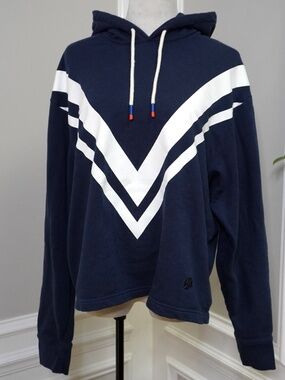 TORY BURCH FRENCH TERRY CHEVRON HOODIE, Size S